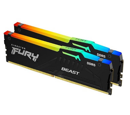 קיט זיכרונות למחשב נייח כולל צלעות קירור ותאורה שחור קינגסטון Kingston KF560C36BBEAK2-64 64GB (32GB 4G x 64-Bit x 2 pcs.) DDR5-6000 CL36 288-Pin DIMM Kit AMD EXPO and Intel XMP Black RGB